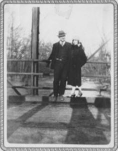 Photo of Old Iron Bridge across Wolf River (circa 1925).  Couple standing on bridge is Louis and Elizabeth Tillman who owned grocery store at 2285 S. Germantown Road near Depot – Aunt and Uncle of Kay Miller