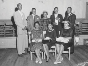 Front Row L. to R. Unknown, Mrs. Boyce, Unknown Second Row L. To R. Deacon Alonzo Barber, Mr. Simmons – Principal of Neshoba Black School (1950-1960), Mrs. Simmons, Rev. Boyce – 9th Pastor of New Bethel (1960-1963), Mr. Higgins – Teacher at Neshoba (1950-1960)